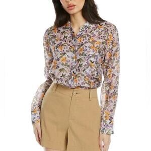 Vince. floral lavender purple long sleeve button front blouse top small